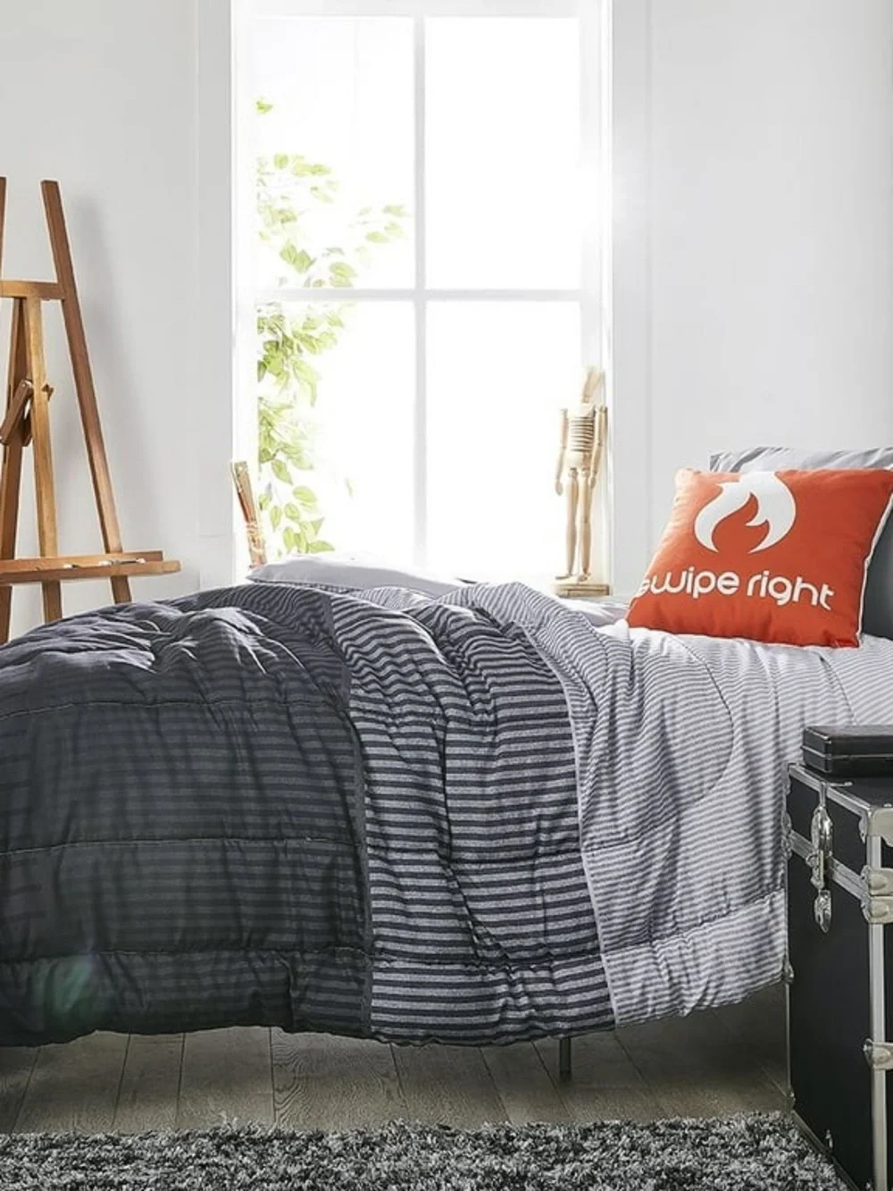 Dormify Gray and Black Reversible Comforter Set - Modern Stripe